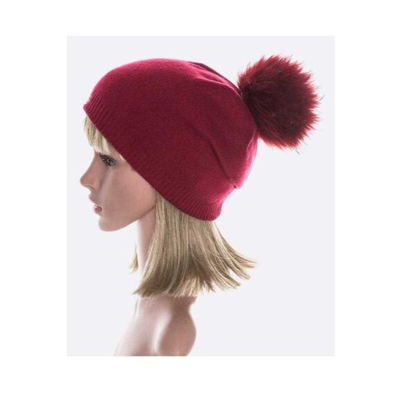 Raccoon Fur Pom Cashmere Blend Slouchy Beanie main image 11